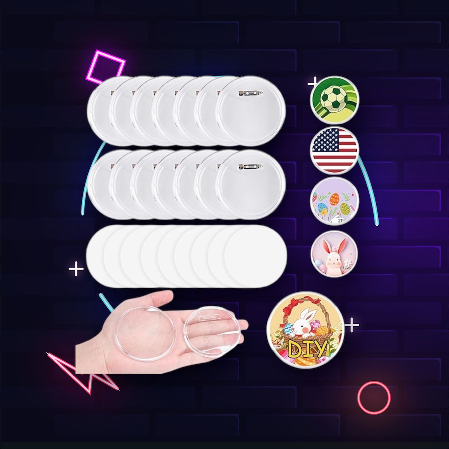 Blank Cyber Dot pins ready to customize